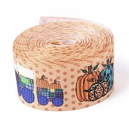 Autumn Theme Polyester Grosgrain Ribbon, Single Face Printed Pattern, for DIY Handmade Craft, Festival Party, Gift Decoration , Pumpkin Pattern, 1-1/2 inch(38mm), 10 yards/roll(9.14m/roll)(OCOR-I010-05F)