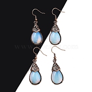 Opalite Teardrop Dangle Earrings, Red Copper Plated Brass Earrings for Women, 48x15mm(EJEW-B055-01R-18)