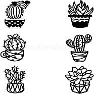 MDF Wood Wall Art Decorations, Home Hanging Ornaments, Cactus & Aloe & Succulent Bonsai, Black, 300x170~220mm, 6 style, 1pc/style, 6pcs/set(HJEW-WH0049-027)