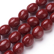 Electroplate Shell Pearl Beads Strands, Potato, Red, 11.5~13x9.5~11mm, Hole: 0.8mm, about 32pcs/strand, 15 inch~16 inch(38~40.7cm)(BSHE-O019-11A)