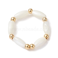 Natural Shell Oval Beaded Stretch Rings for Women, White, US Size 12 3/4(22mm)(RJEW-JR00648)