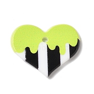 Acrylic Pendants, Heart with Stripe, Green Yellow, 18x23x2.5mm, Hole: 1.6mm(SACR-E010-01B)