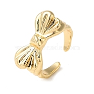 Brass Open Cuff Ring, Bowknot, Real 18K Gold Plated, US Size 6 1/2(16.9mm)(RJEW-C037-04G)