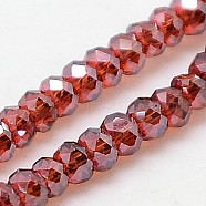 Electroplate Glass Beads Strands, Full Rainbow Plated, Faceted, Rondelle, FireBrick, 3x2mm, Hole: 1mm, about 160~165pcs/strand, 15.35 inch~15.75 inch(39~40cm)(EGLA-J025-F13)