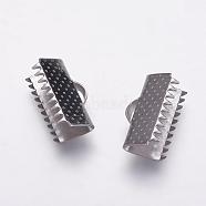 304 Stainless Steel Ribbon Crimp Ends, Rectangle, Stainless Steel Color, 9.5x15mm, Hole: 1.5x4mm(STAS-K146-043-15mm)