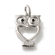 Owl Rack Plating Brass Micro Pave Cubic Zirconia Pendant, with Jump Rings, Lead Free & Cadmium Free, Long-Lasting Plated, Black, Platinum, 15x11x2mm(KK-H485-17P)