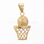 304 Stainless Steel Pendants, Basketball and Basket, Golden, 38x24x9mm, Hole: 11x8mm(STAS-H419-06G)