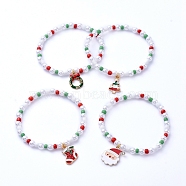 Christmas Theme Stretch Charm Bracelets, with Glass Seed Beads, Acrylic Imitation Pearl Beads and Alloy Enamel Pendants, Mixed Shape, Mixed Color, Inner Diameter: 2-3/8 inch(6cm)(BJEW-JB05239-M)
