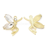 Light Gold Alloy Pendants, with Glass, Cadmium Free & Lead Free, Angel Charms, Clear, 27.5x23.5x6mm, Hole: 2mm(PALLOY-A003-08KCG-01)