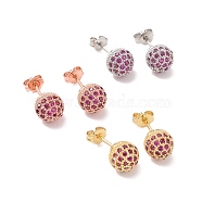 Hot Pink Cubic Zirconia Disco Ball Stud Earrings, Rack Plating Brass Jewelry for Women, Cadmium Free & Lead Free, Mixed Color, 19.5x8mm, Pin: 0.8mm(EJEW-C030-02)