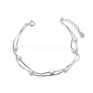 SHEGRACE Sparkling Rhodium Plated 925 Sterling Silver Double Layered Bracelet, with Wiredrawing Cube Beads, Platinum, 160mm(JB163A)