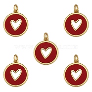 Natural Carnelian Pendants, with Real 18K Gold Plated Brass Findings, Long-Lasting Plated, Flat Round with Heart, 18x16x2mm, Hole: 3mm, 5pcs/box(FIND-SZ0002-54D)