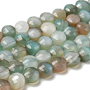 Natural Banded Agate Beads Strands, Faceted, Dyed, Flat Round, Dark Sea Green, 7~8x5~6mm, Hole: 1.2mm, about 47~49pcs/strand, 13.82''~14.57''(35.1~37cm)(G-K351-A08-02)