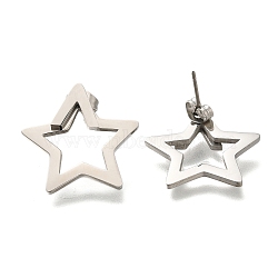 304 Stainless Steel Hollow Star Stud Earrings, Stainless Steel Color, 21x21.5mm(EJEW-C118-06C)