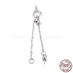 Rhodium Plated 925 Sterling Silver Ends with Chains, Slider Beads, Spring Clasps and Peg Bails, Real Platinum Plated, 37mm, Hole: 1.8mm(STER-P050-03P)