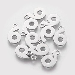 201 Stainless Steel Charms, Num.6, 12.5x7.5x1.1mm(STAS-Q201-T408-6)