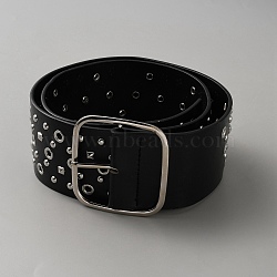 Platinum Alloy Rivets PU Leather Wide Waist Belts, with Square Buckles, Black, 1050x65x3~4.5mm(AJEW-WH20098-074A-01)