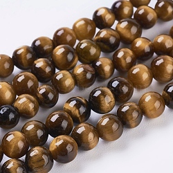 Natural Tiger Eye Beads Strands, Round, Goldenrod, 4mm, Hole: 1mm, about 46pcs/strand, 7.4 inch(X-G-G099-4mm-5)