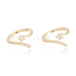Brass Micro Pave Clear Cubic Zirconia Cuff Rings, Open Rings, Cadmium Free & Lead Free, Star, Real 18K Gold Plated, Size 7, Inner Diameter: 17mm(RJEW-F103-12-G)