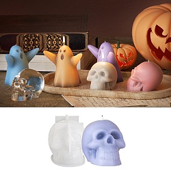 Halloween Theme Candle Silicone Molds, For Decoration Silicone, Skull, 82x58mm(DIY-U005-10B)