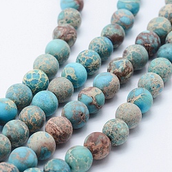 Natural Imperial Jasper Beads Strands, Dyed, Frosted, Round, Turquoise, 8mm, Hole: 1mm, about 51pcs/strand, 15.3 inch(39cm)(X-G-K232-8mm-01D)