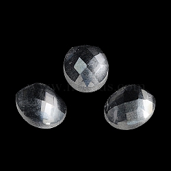 Glass Cabochons, Faceted, Flat Back, Oval, Clear, 10x8x4mm(GLAA-D016-09)