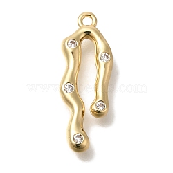 Brass Micro Pave Cubic Zirconia Pendants, Lava Fluid Charms, Golden, 21x8x3mm, Hole: 1.3mm(KK-B122-03D-04G)