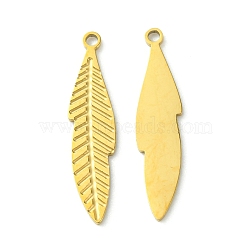 Ion Plating(IP) 304 Stainless Steel Manual Polishing Pendants, Leaf Charms, Golden, 21x4.5x0.5mm, Hole: 1.2mm(STAS-C075-15G)