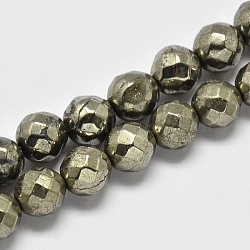Natural Pyrite Round Beads Strands, Faceted(64 Facets), Grade A, 12mm, Hole: 1mm, about 33pcs/strand, 16 inch(G-F197-08-12mm)