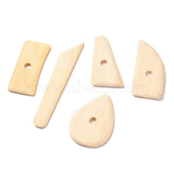 Wooden Pottery Clay Carving Curved Clapper Tool, Sculpting Tools for DIY Art Crafts, 10.4~18.6x3.2~6.7x0.7cm, Hole: 12mm, 5pcs/set(TOOL-F014-01)