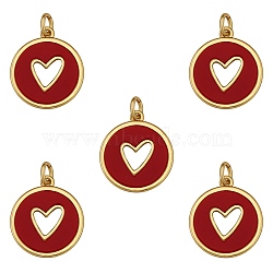 Natural Carnelian Pendants, with Real 18K Gold Plated Brass Findings, Long-Lasting Plated, Flat Round with Heart, 18x16x2mm, Hole: 3mm, 5pcs/box(FIND-SZ0002-54D)