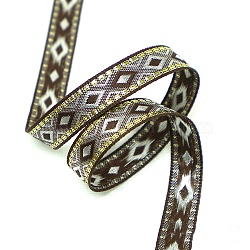 Ethnic Style Polyester Embroidery Rhombus Ribbons, Jacquard Ribbon, Garment Accessories, Coffee, 1/2 inch(12mm)(PW-WG81794-01)