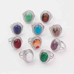 Natural & Synthetic Mixed Stone Finger Rings, with Brass Ring Finding, Platinum, Oval, Size 8, 18mm(RJEW-P122-M)