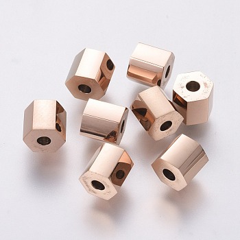 Ion Plating(IP) 304 Stainless Steel Beads, Faceted, Column, Rose Gold, 6x6mm, Hole: 2mm