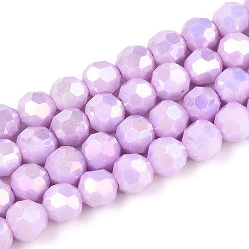 Anti-Tarnish Electroplate Glass Beads Strands, Imitation Gemstone, Round, AB Color Plated, Faceted(32 Faceted), Plum, 5.8~6.1x5.8mm, Hole: 1mm, about 70~71pcs/strand, 15.55~15.75''(39.5~40cm)