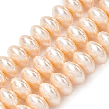 Electroplate Opaque Glass Imitation Pearl Beads Strands, Rondelle, PeachPuff, 10x6mm, Hole: 1mm, about 63pcs/strand, 14.96''(38cm)