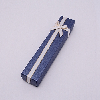 Paper Necklace Box, Flip Cover, with Ribbon, Jewelry Box, Rectangle, Marine Blue, 21x4.3x3.6cm