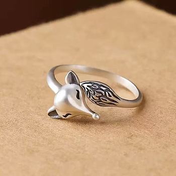 Brass Cuff Open Rings, Fox, Platinum, Inner Diameter: 15~20mm