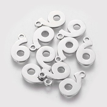 201 Stainless Steel Charms, Num.6, 12.5x7.5x1.1mm