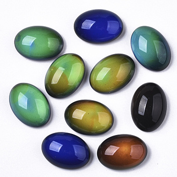 Translucent Glass Cabochons, Color will Change with Different Temperature, Oval, Black, 21x15x8.5mm