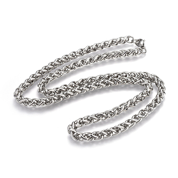 304 Stainless Steel Wheat Chain Necklaces, with Lobster Claw Clasps, Stainless Steel Color, 27.7 inch(70.3cm), 7mm