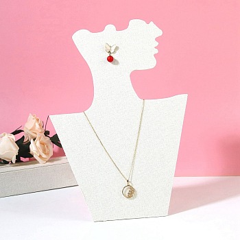 Cardboard Covered with Linen Cloth Necklace & Earring Display Stands, Tabletop Bust Jewelry Holder for Necklace Earring Storage, Photo Props, Linen, 29.5x20.8x0.9cm, Unfold: 10x20.8x25.5cm