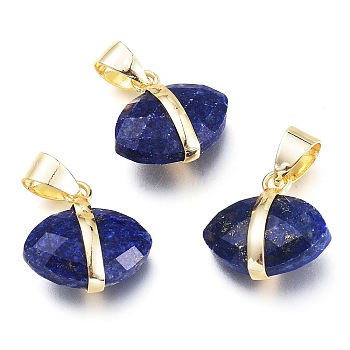 Natural Lapis Lazuli Charms, with Light Gold Plated Brass Findings, Horse Eye, Faceted, 14.5x14~15x6.5mm, Hole: 6x4.2mm