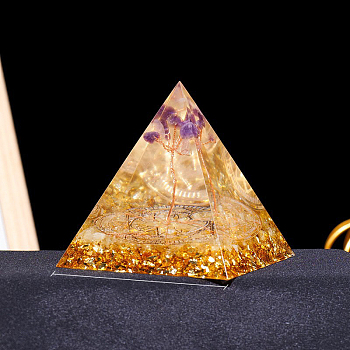 Resin Orgonite Pyramid Display Decorations, with Natural Citrine, for Home Office Desk, 60mm