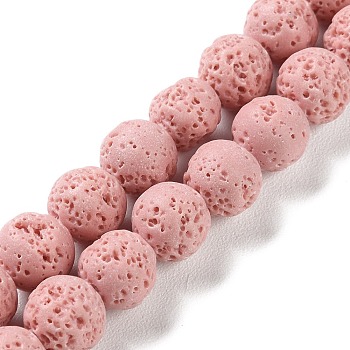 Synthetic Lava Rock Dyed Beads Strands, Round, Pink, 10mm, Hole: 1mm, about 41pcs/strand, 15.20''(38.6cm)