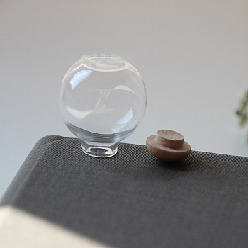 Round Miniature Glass Empty Bottle Ornaments, Mushroom Shaped Wood Stopper, Micro Landscape Garden Dollhouse Accessories, Photography Props Decorations, Clear, 24.5mm