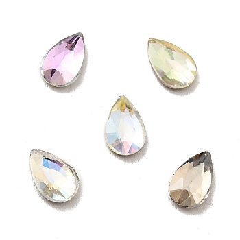 K9 Glass Rhinestone Cabochons, Flat Back & Back Plated, Faceted, Teardrop, Mixed Color, 8x5x2mm