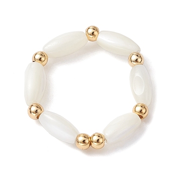 Natural Shell Oval Beaded Stretch Rings for Women, White, US Size 12 3/4(22mm)