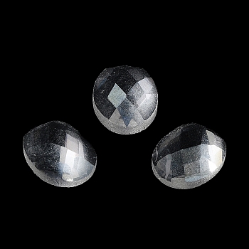 Glass Cabochons, Faceted, Flat Back, Oval, Clear, 10x8x4mm