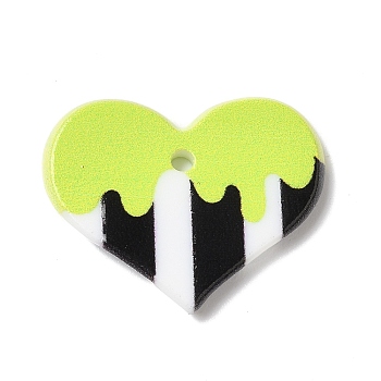 Acrylic Pendants, Heart with Stripe, Green Yellow, 18x23x2.5mm, Hole: 1.6mm